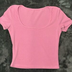 Amazon Pink Ribbed Crop Top
